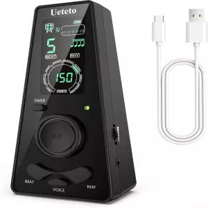 피아노 기타 드럼 바이올린 연습용 우에테토 디지털 메트로놈 사람 목소리와 헤드폰 잭이 있는 9가지 리듬