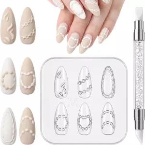 Hadnves 2개입 3D 네일 아트 파이핑 몰드 케이크 조각 펜 및 엠보싱 크림 체인 디자인 매니큐어 6가지 패턴