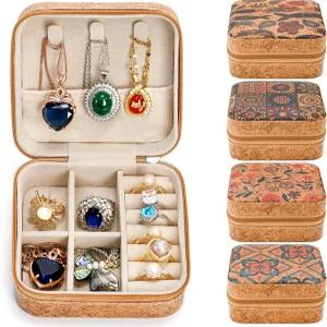 프라이유 4팩 여행용 주얼리 케이스 여성용 소형 가죽 보관함 선물용 빈티지 플로럴 스타일 링 디스플레이