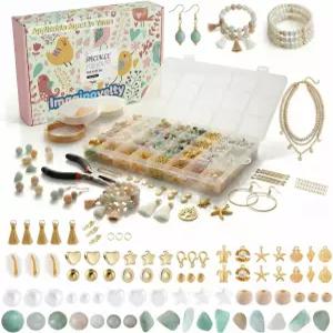 Imaginovelty 1920+개 보석 만들기 키트 amp 구슬 바 DIY 팔찌 목걸이 귀걸이용 천연석 진주 펜치 포함