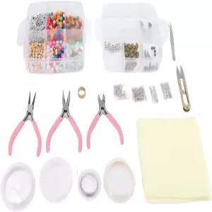 EABCHAML 3단 주얼리 제작 상자 성인 및 초보자를 위한 비즈 공예 키트 알파벳 200개 150개 펜치 핀셋 매트