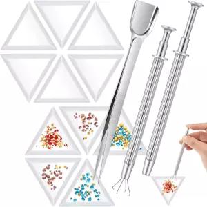 머더 20피스 구슬 분류 트레이 삼각형 및 스쿱 피어싱 볼 그래버 도구 키트 라인스톤 핀셋 작은 돌 보석