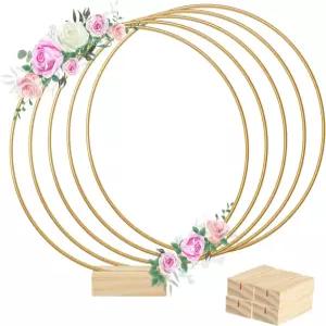 BOUBONI 5개입 8인치 금속 플로럴 후프 센터피스 및 나무 스탠드 세트 테이블용 리스 링 장식 웨딩 벽걸이