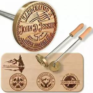 맞춤형 로고 목재 스탬프 도구 나무 가죽 음식 및 결혼식용 - 황동 헤드 포함 금속 스탬핑 키트 목공