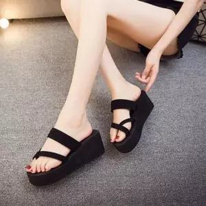 웨지힐 여성 발편한 무지 데일리 휴양지룩 통굽 쪼리