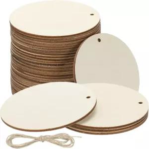PATIKIL 목공예용 나무 원형 3인치 미완성 슬라이스 장식 디스크 공예 휴일 파티 소규모 비즈니스용 끈