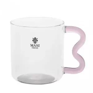 [골드스마일]유리컵 400ml 웨이브 손잡이 핑크 머그잔
