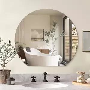 테아모 하프문 욕실 거울 24인치 모던 프레임리스 월 미러 걸이 장식용 배니티 미니멀리스트 방폭 세미