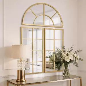 Besdomus 대형 골드 창문 거울 40 x60 오버사이즈 아치형 벽 - 현관/홀웨이/거실용 3피스 장식 세트 홈