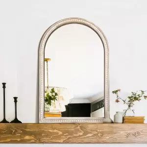 벽을 위한 아치형 배니티 미러 30인치 x 20인치 보호 러스틱 농가 거울 비즈 나무 프레임 욕실 거실 현관