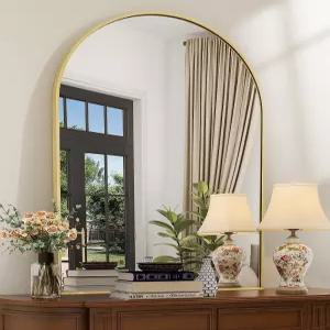 MZON 22 30인치 아치형 골드 미러 욕실 벽을 위한 베니티 현관 및 거실 금속 프레임 템퍼드 유리 방청 모던