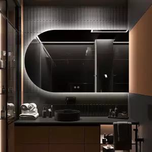 아치형 LED 욕실 거울 40인치 x 24인치 프레임리스 백라이트 메이크업용 배니티 미러 김서림 방지 디밍