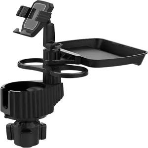 트레이 및 휴대폰 마운트가 있는 6-in-1 자동차 컵 홀더 익스팬더 360 회전 조절 가능한 베이스가 푸드