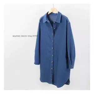 [해피통통] 빅사이즈 카라데님 롱자켓 여성청자켓 스판데님 청남방자켓 여성의류