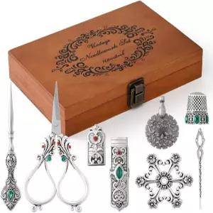 컨셉션랜드 빈티지 자수 가위 키트 스테인리스 재봉 도구 송곳 바늘 케이스 골무 재봉용 와인딩 보드