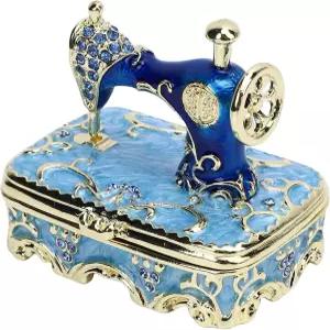 NOENNULL 빈티지 재봉틀 보석함 - 가정 장식용 정교한 아연 합금 탁상 장식품 및 다기능 수납함 (블루)