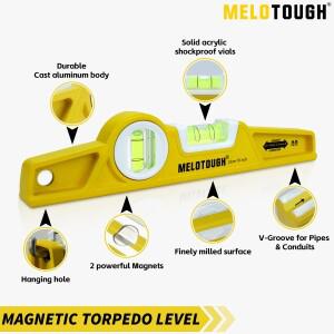 10인치 다이캐스트 알루미늄 자석 토르피도 수평계  건설  목공  주택 개조용 소형 수평계(펜슬 포함)