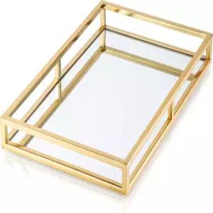 클래식 터치 데코리움 골드 타원형 장식 트레이 거울 받침대 포함 - 화장대 서빙 크기 16.25인치 길이