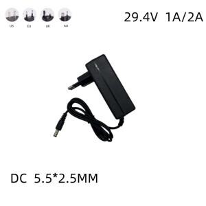 24v 25.2v 리튬 이온 배터리 7S 18650 팩 커넥터 DC5525용 1A/2A 충전기