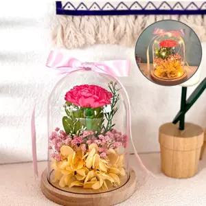 카네이션 아크릴돔 장식 만들기 LED 전구 프리저브드 조화 플라워 소품