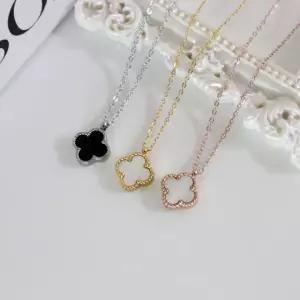 [써지컬스틸] 하이퀄리티 양면 자개 오닉스 클로버 목걸이 3color 오피스룩 여친선물