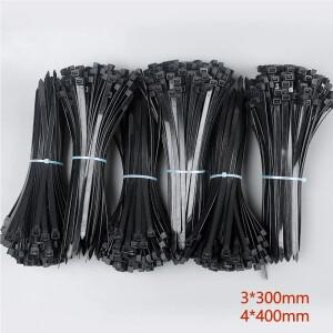 100개 나일론 케이블 셀프락킹 코드 스트랩 조절 가능 고정 루프 블랙 세트