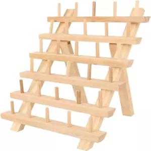 원목 실 정리대 - 컴팩트 거치대 공간 절약형 스풀 수납 시스템 나무 디자인의 재봉 퀼팅 및 가발 제작용