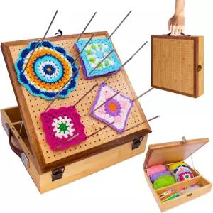 OCPO HOME 12인치 코바늘 블로킹 보드 - 수납 서랍 및 20개 핀 포함 프로젝트용 대나무 그래니 스퀘어