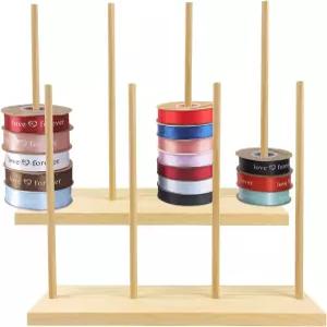 AIHSUMC 나무 리본 정리대 스풀 홀더 2개 와시 테이프 와이어 스탠드 재봉 공예 메쉬 실 화환 크로셰 롤