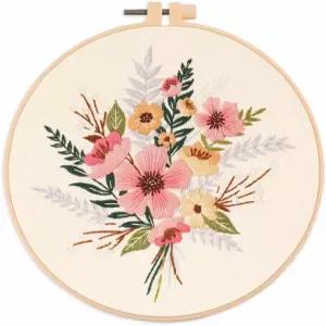 초보자를 위한 에지요 꽃 자수 스타터 키트 DIY 크로스 스티치 세트 식물 프린트 바느질 아트 공예 페인팅