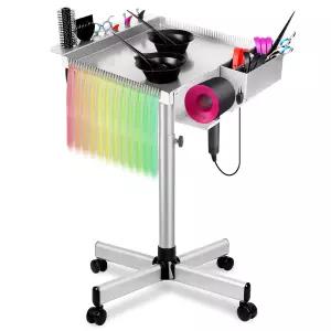 바퀴 달린 살롱 롤링 트레이 수납 플랫폼 및 헤어 분리대 스탠드가 있는 미용사 스테이션용 카트