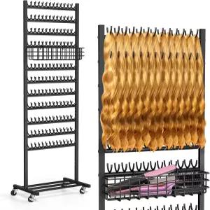 KANEODOT 2면 브레이딩 헤어 랙 바퀴 포함 살롱 트레이가 있는 스탠딩 익스텐션 홀더 스탠드 브레이더용