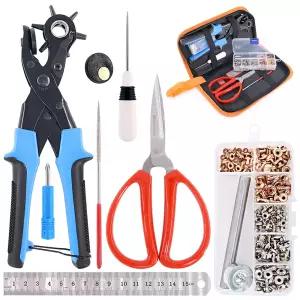 그롬멧 아일렛 키트가 포함된 Swpeet 8Pcs 가죽 홀 펀치 플라이어 드라이버 가위 규칙 송곳 도구 및 벨트