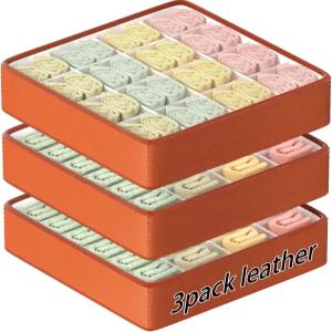 Leatherspaces 패션 가죽 양말 속옷 서랍 정리함 옷장 칸막이 64칸 16+24+24 접이식 수납 상자 팬티 넥타이