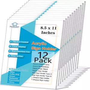 PecMuikee 슬랜트백 아크릴 사인 홀더 8.5 x 11 투명 사진 액자 디스플레이 스탠드 - 소매 사무실 레스토랑