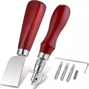 7 in 1 가죽 홈 파는 도구 및 커팅 나이프 세트 조절 가능한 스티치 그루버 크리싱 엣지 베벨러 가공