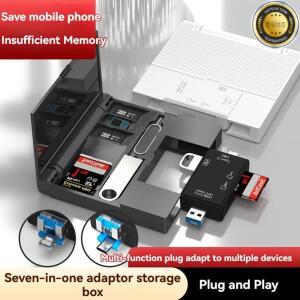 카드 판독기 보관함 USB2.0 7 in 1 다기능 TF SD 메모리 케이스 마이크로 유형 C 어댑터