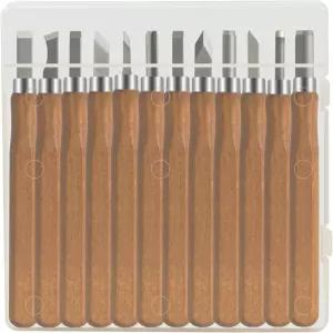SK5 탄소강 칼날 12종 우드 카빙 툴 세트 풀사이즈 조각 칼 및 고우지 숫돌과 캔버스 롤 파우치 포함