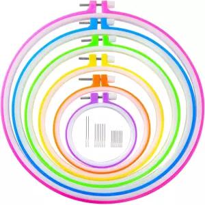 Caydo 6개 자수 후프 및 15개 바늘 플라스틱 원형 십자수 링 3.4인치~10.4인치 멀티컬러