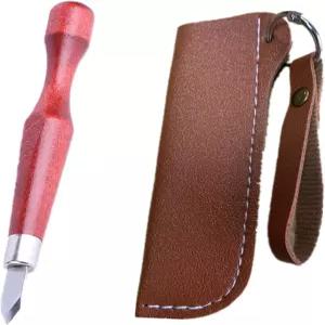 카빙 도구 세트 프린트메이킹 및 목공예용 V자형 우드 나이프 PU 수납 가방 포함 브라운 아트 데코