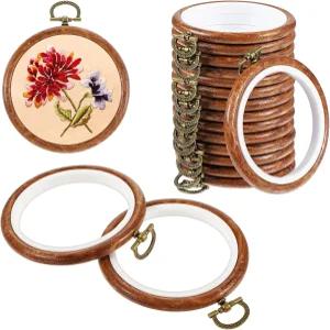 cobee 15개입 3인치 미니 자수 후프 장식용 모조 목재 플라스틱 틀 십자수 링 바느질 공예 걸이 세트