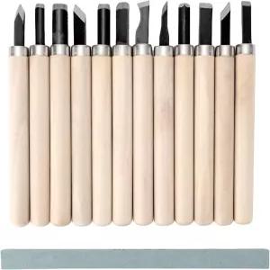 Unxuey 전문가용 조각 끌 및 칼 키트 보호 커버 숫돌 포함 목공 점토 세공 호박 발사 왁스 리놀륨용 12개입