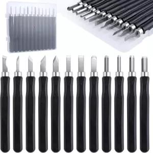 LEONTool 12개 나무 조각 도구 세트 SK2 스틸 작은 끌 보관함이 있는 다용도 손 칼 키트 DIY 목수 전문가