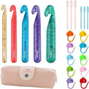 Tovyzalg 컬러풀 투명 대형 코바늘 케이스 포함 세트 관절염 손을 위한 뜨개질 털실 카펫 스카프 로빙용