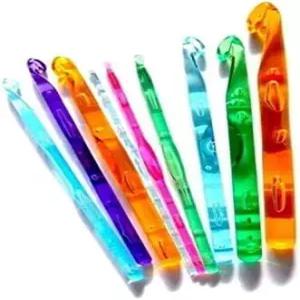 크리스탈라이트 아크릴 코바늘 세트 9개입 멀티 컬러 플라스틱 투명 공예 뜨개질 위브