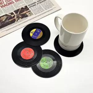 레코드판 티코스터 4P 원형 컵받침 테이블 보호 인테리어 소품