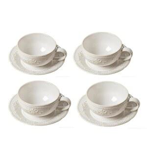 싱쉰 6온스 카푸치노 컵과 접시, 집을 따뜻하게 하는 수트, 오랏, 더블 샷, 라떼, 카페 모카, 티 - 4종 세트, 북극 화이트