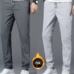 데일리 겨울 남성 슬랙스 일자 융털 바지 기모 밴딩 남성기모슬랙스