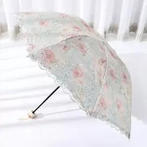 선블럭 장미 자수 레이스 양산 UPF + 햇빛차단 양산 꽃무늬양산 자수양산