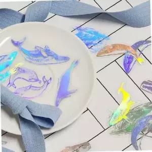 다꾸용 홀로그램 스티커 반투명 고래 디자인 다이어리 꾸미기